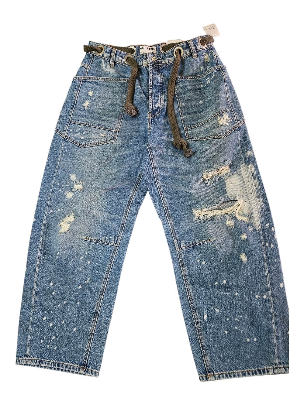 Free People “Moxie” low slung pull-on barrel jeans in ocean blue wash.
Size 28